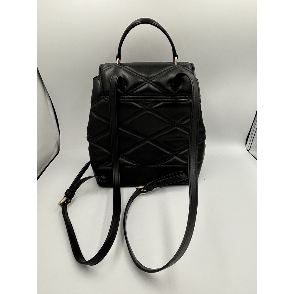 Michael Kors Serena Backpack Quilted Leather Flap Black & Gold mult pockets MED - Picture 3 of 14